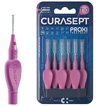 CURASEPT Scovolini Dentali Originali | Spazzolini interdentali Proxi T10 (filo 1 mm) | Fucsia | Pulizia Profonda della Placca | Setole Nylon Ultra-flesse, Manico Ergonomico | 6 pz x confezione
