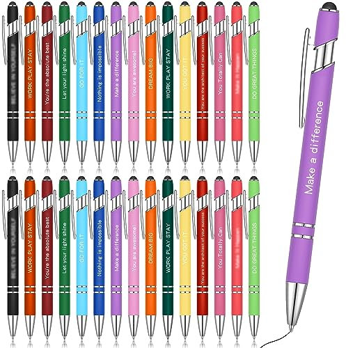 Faccito 30 Stück Kugelschreiber mit Spruch Inspirierende Einziehbare Kugelschreiber mit Stylus Spitze Druckkugelschreiber mit Schwarzer Tinte Eingabestifte Motivation Stifte (Ermutigend)