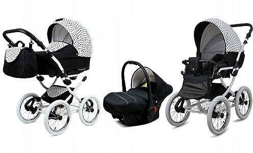 BabyLux® Bambimo Kinderwagen Set 3 in 1 - Margaret - incl. Babywanne, Buggy Sportsitz, Auto-Babyschale - Autositz - Kinderwagenset - Kombikinderwagen mit Wickeltasche, Regenschutz usw.