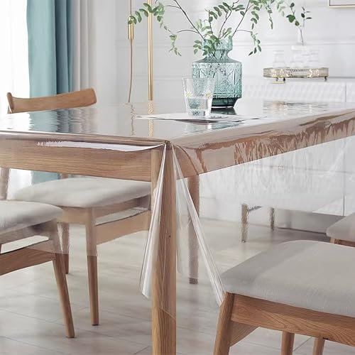 Vueinrg Durchsichtige Tischdecke Transparente Tischfolie Tischschutz 0,13mm Schutzfolie Tisch Abwaschbar PVC Plastiktischdecke Tischschutzfolie 140 x 180cm