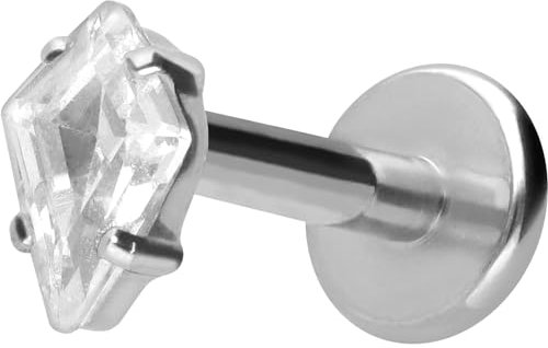 PIERCINGLINE Titan Labret mit Innengewinde + Titan Aufsatz KRISTALLRAUTE Piercing Ohr Helix Tragus Nase 1,2 x 10 mm silberfarben
