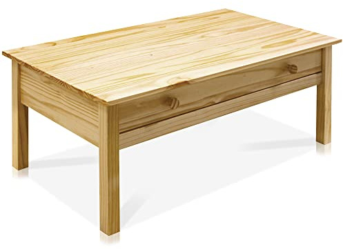 TOBINO Couchtisch mit Schublade, Material Massivholz, Kiefer, Kiefer natur
