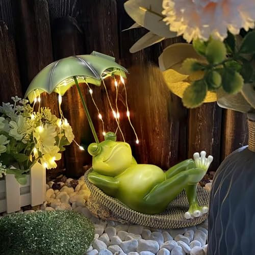 Décoration de jardin solaire d'extérieur – Statue d'animal de grenouille paresseuse, IP65 étanche IP65, décoration d'art de conte de fées en résine, cadeau de jardin pour la famille, les amis, les
