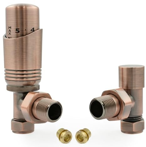 Hot Flow | Cascade Modern Angled TRV Thermostatic Radiator Valve 10mm Compression (Antique Copper)