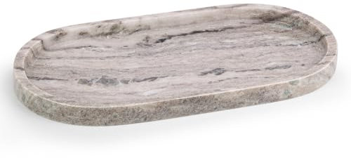 EHC Natural Marble, Bathroom Vanity Tray, Tray Bathroom, Decorative Tray, Candle Tray, Countertop Sink Storage Tray Organiser for Cosmetic, Perfume, Home Decor Tray, Oval, Natural, 30 x 15 x 2 cm