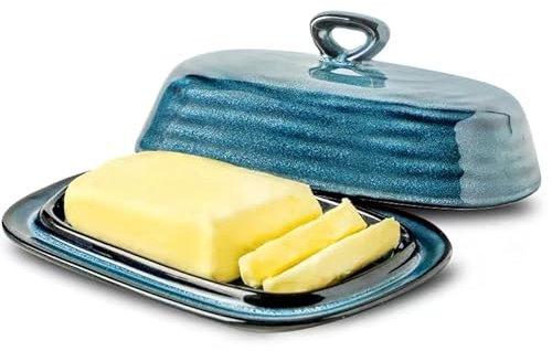 Glowworm Porcelain Butter Dish, 7.7'' Butter Dish with lid, Butter Dishes with Covers, Large Butter Dish with Lid for Countertop, Farmhouse Butter Dishes, Navy Blue