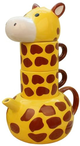 Baobiutin Girafe Taapot avec 2 pcs Tasses à thé Ensemble en céramique 500 ML The Teapot pour Adultes Enfants 7,8X5,4X10 POUC