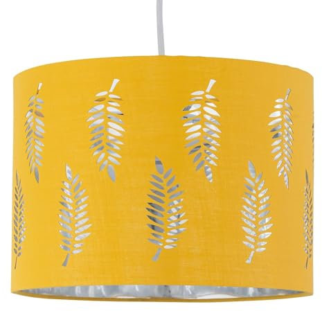 firstchoicelighting Ochre Yellow Pendant Shade, Easy Fit Ceiling Lightshade, Fern Leaf Cut Out Design, Diameter 30cm