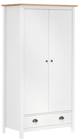 KOIECETA Kiefernholz Massiv Kleiderschrank mit 2 Türen 1 Schublade 1 Regal Garderobenschrank Holzschrank Schlafzimmerschrank Schrank Weiß 89x50x170 cm