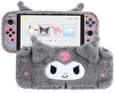 Kuitmor Custodia in peluche per Switch OLED, custodia rigida per PC, protezione antigraffio e ammortizzante, cover OLED con supporto