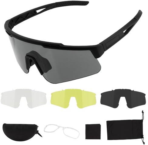 ToopMount Sportbrille, Antibeschlag Schießbrille mit 3 Austauschbaren Gläsern, UV400 Schutz Brille, Brille für Männer und Frauen, Radfahren, Wandern, Laufen (Schwarzer Rahmen)