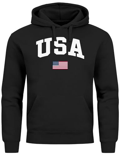 Neverless® Hoodie Herren USA Schriftzug College Retro US Flagge Amerika Front-Print Aufdruck Motiv Fashion Streetstyle schwarz 3XL