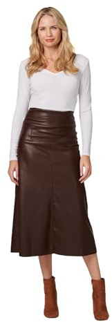 Izabel London Faux Leather High Waist Midi Skirt for Women UK with high Waist, Straight Shape and midi Length. Brown