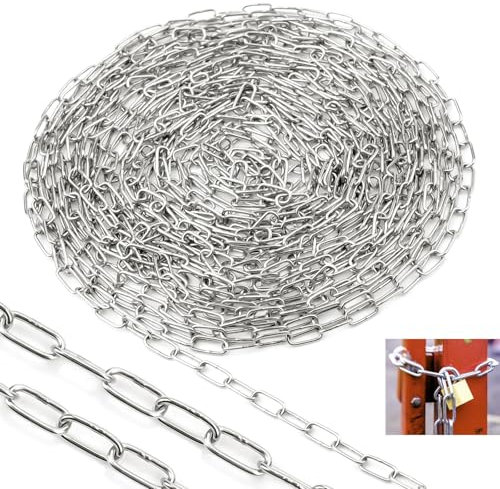 SWTYExt Edelstahl Kette 8 Meter 1,2 mm Stahlkette Edelstahlkette Meterware V4A Rundstahlkette Gliederkette Meterware Verlängerungskette Kette mit Karabiner für Hundekette Schaukeln Ketten Ankerkette