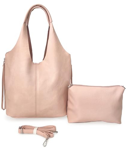 ANGELO Borsa da Donna a Spalla, Tote a Sacca Grande con Borsetta a Tracolla Regolabile, Shopping Bag Elegante in Pelle PU per Lavoro, Università, Ufficio, Viaggio, Grande Capienza (Rosa)