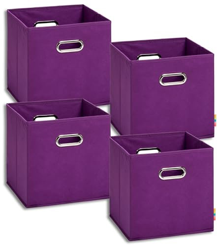 Storanda | 4er Set Aufbewahrungsbox 28x28x28 cm | Beiseitig Breite Griffe | Stabil & Faltbar | Regalbox für Würfelregal | Brombeere
