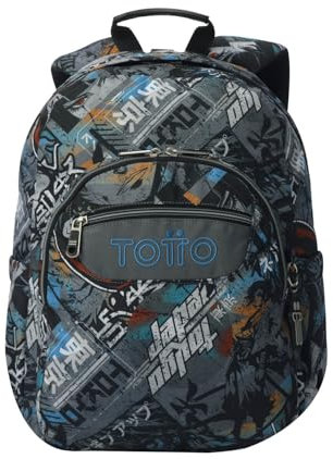 TOTTO - Mochila Escolar Adaptable a Carro, Modelo Acuareles, Capacidad 20 L, Bolsillo para Pc 14, 2 Bolsillo Botella, Espaldar Ergonómico con Flujo de Aire, Cómodas Correas en S, Estampado Okubo