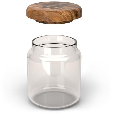Bloomint Aufbewahrungsglas 380 ml aus Glas und Akazienholz, Luftdicht, 8,5x10 cm