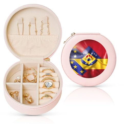 WYCZHY Joyero redondo portátil con la bandera de Venezuela para collares, aretes, anillos, pulseras