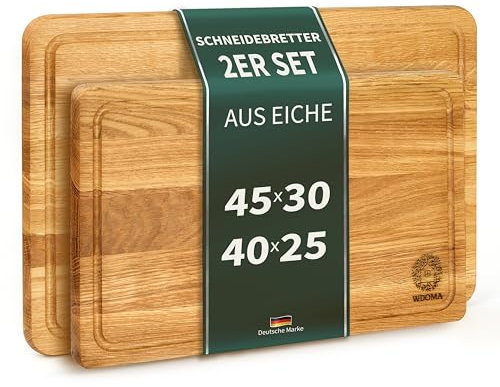 WDOMA Schneidebrett Holz aus Eiche 2er Set 45x30 / 40x25 - Schneidebretter XXL/XL - Holzbrett Küche - Cutting Board Wood - Holzschneidebrett - Küchenbrett Holz, Wooden Cutting Board, Chopping Boards