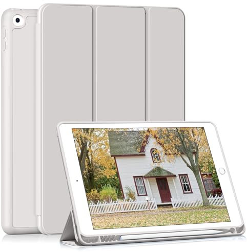 HMTDIYOU Hülle für iPad 9. 8. 7. Generation, Hülle mit Stifthalter für iPad 9/8/ 7 2021/2020/ 2019 10,2 Zoll, Weiche Silikon Schutzhülle, Automatisches Schlafen/Aufwachen, Grau