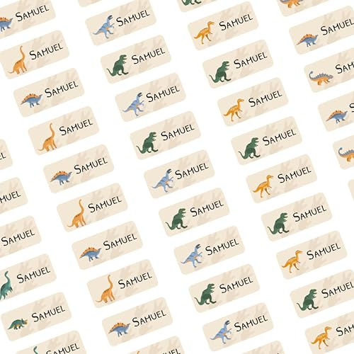LabelKids – Namensaufkleber Dinos – 160 Stück personalisierte Namensetiketten für Kinder – Namenssticker wasserfest & langlebig – Sticker Namen für Schule, Kita, Trinkflaschen & Brotdosen