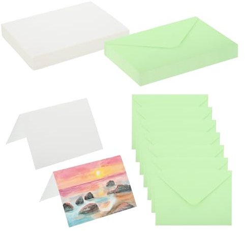 PATIKIL 5x7 Zoll Reine Baumwolle Aquarellkarten 50 Sets Postkarten Mit Umschlägen 140lb/300 GSM Für Kunstmalerei Kreative Dankesnotizen Grün