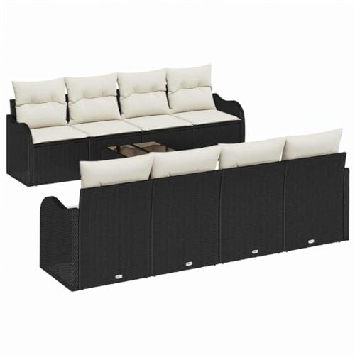vidaXL Garten-Sofa-Set 9 pcs Schwarz 55 x 55 x 37 cm Poly Rattan, Garten und Terrasse, modulares Outdoor-Sofa-Set aus UV-beständigen Materialien, relaxen im Freien!