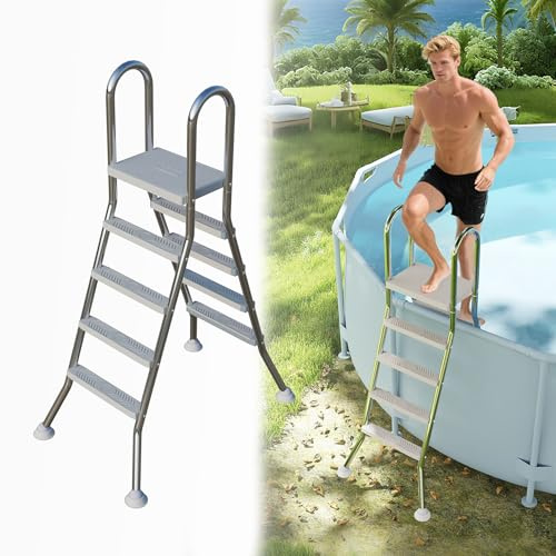 UISEBRT Échelle de piscine en acier inoxydable 304 | Échelle de piscine à 4 marches | Échelle d'accès pour piscine argentée avec antidérapant | Échelle d'entrée pour piscine et bassin jusqu'à 135 cm