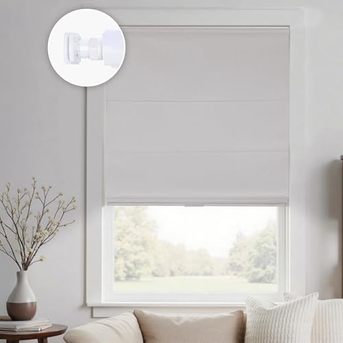 HOMEDEMO No Drill No Tools Cordless Roman Shades for Window,Room Darkening Easy Install Linen Fabric Blackout Roll Up Roman Blinds Window Blinds Inside Mount 31 W x 60 H White