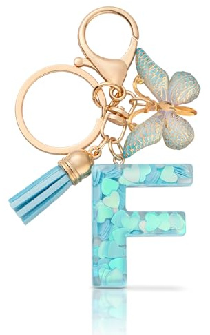 CHUQING Porte Clef Lettre Initiale Femme Papillon | Porte-Clés Initiale avec Papillon et Pompon, Accessoire Élégant pour Clefs et Sacs