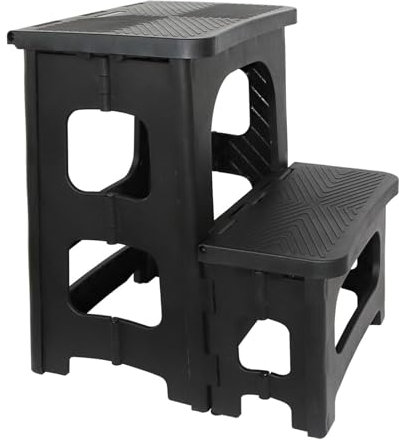 Compact Foldable 2-Step Ladder, Safety Stool with Anti-Slip Pedals - Lightweight Yet Sturdy for Kitchen, Bathroom & Bedroom Use - Suitable for Adults & Children - Space-Saving Black Design