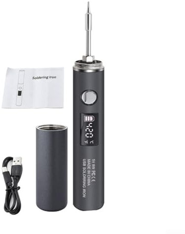 Eawfgtuw Juego de soldador portátil USB con control digital de temperatura, pantalla LCD, kit de herramientas de reparación electrónica de calentamiento rápido con tapa protectora y punta B2 (510-C)