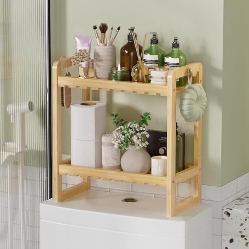 Generisch Bambus Badezimmer Regal, Badmöbel, 2-stöckiger Schmales Regal, Wohnzimmerregal, Küchenregal, Handtuchhalter, Badezimmerregal Stehend, Platzsparend