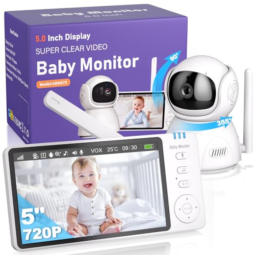 Camara Vigilancia Bebe de 30 Horas, 5'' Vigilabebes con Camara Rotación de 355°, Camara Bebe Inteligente con Visión Nocturna, VOX, Audio Bidireccional, Sensor de Temperatura y Aviso de Lactancia