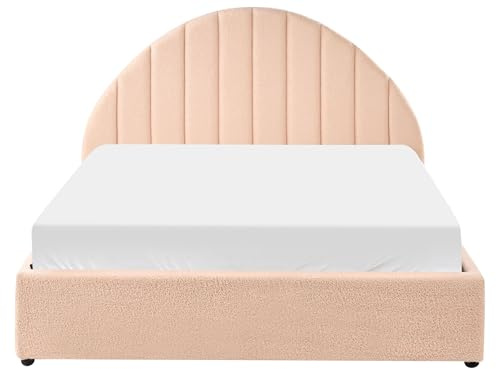 Lit Double Minimaliste avec Rangement 140 x 200 cm Bouclé Moderne avec Tête de Lit Rose Pêche Chadenet