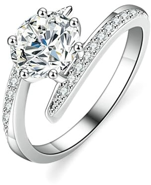 Whoiy Damen Ringe Gold 585 Echt Gold, Hochzeits Ringe Elegant 1ct Moissanite Eheringe 14k Weissgold Trauring für Frauen Gr. 61 (19.4)