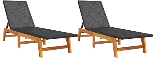 Tomostar 2 Sonnenbäder, Liegestuhl, Garten, Außenbereich, Liegestuhl für Pool, Schwarz/Braun, Polyrattan/Akazienholz