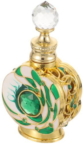 SHINEOFI Antiker Glas Parfümflakon 12ml Vintage Leer Wiederbefüllbar Tragbar für Ätherische Öle Duftöl Aufbewahrung Korrosionsbeständig Eleganter Flakon für Reisen und Zuhause
