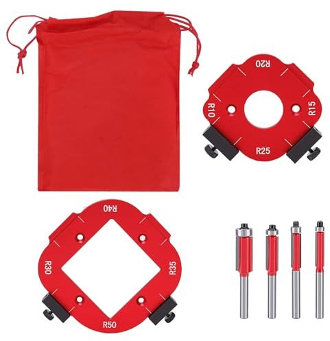 Radius Jig Router Templates, Aluminium Alloy Round Corner Radius Templates Woodworking Router with 4 Router Cutter Bits and Storage Bag for Woodworking R10 R15 R20 R25 R30 R35 R40 R50