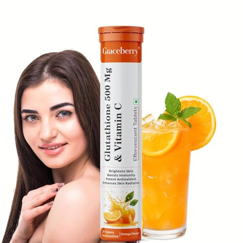 Radiant Skin Health 20 Effervescent Tablets with L-Glutathione Vitamin C Powerful Antioxidant for Skin Brightening Orange Flavour