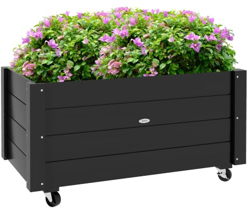 Outsunny Jardinière sur roulettes Jardinière Rectangulaire Noir | Tissu Non Tissé Inclus