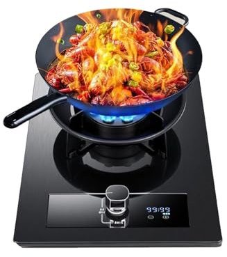 Single Ring Gas Hob,5.2kW 10-Cavity Wok Burner with 180-Min Timer,Flame Failure Protection and Detachable Burner,for Indoor Outdoor Use(NG)