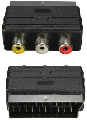 RGB SCART Male to 3 RCA Female AV Adapter – Audio Video Converter for Gaming Consoles, TV, DVD, VCR – Non-OEM Replacement Part – 18cm Cable – Black
