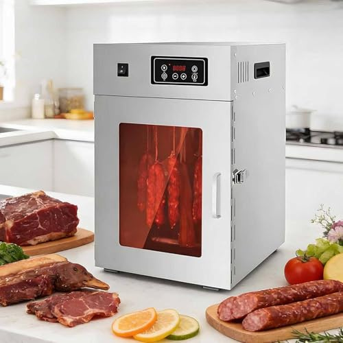 Dfdieratve Disidratatore Alimentare 7.5kg, Essiccatore a Rotazione 360° con 14 Ganci, Asciugatrice per Carne e Salumi, Temperatura 30-90°C Timer 24h per Bresaola, Salsicce, Filetti di Vitello