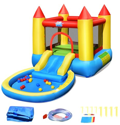 FANTASK Hüpfburg Kinder, hüpfburg Innen- und Außenbereich inkl. Rutsche, Sprungbereich & Planschbecken, Bouncy Castle für Kinder, 362 x 196,5 x 193 cm