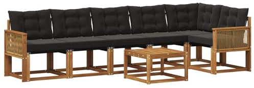 vidaXL Outdoor-Sofagarnitur mit Kissen 7 pcs Natürlich und Schwarz, Garten, modernes Sofa-Set, langlebige Möbel für draußen, stilvolle Lounge, entspannen am Pool
