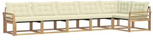 vidaXL Outdoor-Sofagarnitur mit Kissen 6 pcs Weiß und Creme, Garten, modernes Outdoor-Sofa-Set, wetterfest, Bequeme Lounge, langlebige Möbel, Akazienholz-Design