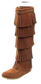 Minnetonka Women's 5-Layer Fringe Boot,Brown,9 M US