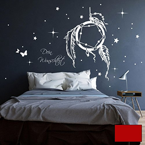ilka parey wandtattoo-welt Wandtattoo Traumfänger Wandsticker Wandaufkleber Aufkleber Wunschtext Sternen M2088 ausgewählte Farbe: *kirschrot* ausgewählte Größe: *L - 75cm breit x 57cm hoch*